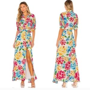 All Things Mochi Marie Graphic Floral Silk Maxi Dress Multicolor Size XS NWT